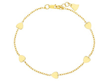Load image into Gallery viewer, 18K YELLOW GOLD OVAL ROLO BRACELET, 18cm 7.1", FLAT 5mm HEARTS, MADE IN ITALY.