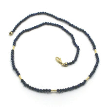 Load image into Gallery viewer, 18K YELLOW GOLD NECKLACE 17.3", 44cm FACETED ROUND 3mm LAPIS LAZULI WORKED TUBES.