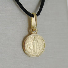 Load image into Gallery viewer, solid 18k yellow gold St Saint Benedict small 9 mm medal pendant with Cross.