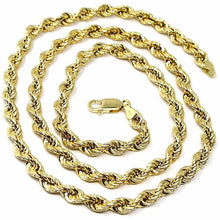 Charger l'image dans la galerie, 18k yellow gold hollow chain necklace big 5.5 mm braid big rope link 23.6, made in Italy.