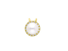 Load image into Gallery viewer, 18k yellow gold pendant charm round freshwater white pearl 8 mm cubic zirconia.