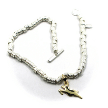 Load image into Gallery viewer, 925 STERLING SILVER TUBES CUBES BRACELET, 9K YELLOW GOLD 15mm IBEX PENDANT.