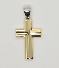 Load image into Gallery viewer, 18k white and yellow gold cross stylized very luster made in Italy 1.2 inches.