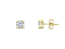 Load image into Gallery viewer, 18K YELLOW GOLD STUD EARRINGS WHITE 5mm CUBIC ZIRCONIA, 4 PRONG, SOLITAIRE.