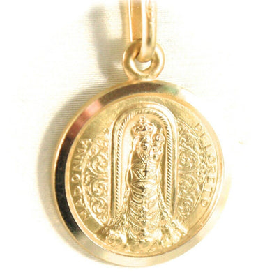 solid 18k yellow gold Madonna Virgin Mary Our Lady of Loreto Patron aviation medal pendant, 19 mm.