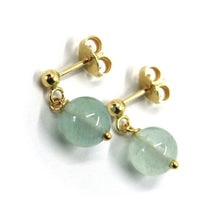 Charger l'image dans la galerie, 18k yellow gold pendant earrings with 8mm round green aquamarine sphere.