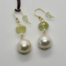 Load image into Gallery viewer, SOLID 18K YELLOW GOLD EARRINGS WITH WHITE PEARL AND LEMON QUARTZ MADE IN ITALY.