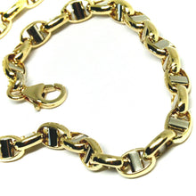 Load image into Gallery viewer, 18k yellow white gold 5mm oval navy mariner nautical bracelet 8.3", 21 cm.