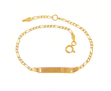 Load image into Gallery viewer, 18k yellow gold boy girl baby bracelet engraving plate figaro 3+1 chain 5.5-6.3&quot;.

