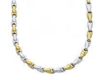 Load image into Gallery viewer, 18K YELLOW WHITE GOLD CHAIN 4mm ALTERNATE SQUARED CROSSED DROP TUBE 60cm 24".