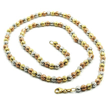 Load image into Gallery viewer, 18K YELLOW WHITE ROSE GOLD BALLS CHAIN WORKED SPHERES 4mm DIAMOND CUT, 16", 40cm.