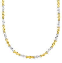 Load image into Gallery viewer, 18K YELLOW WHITE GOLD FLAT WORKED ALTERNATE 5mm ONDULATE LINKS CHOKER, NECKLACE.
