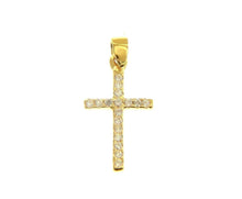 Cargar imagen en el visor de la galería, 18K YELLOW GOLD 15mm SMALL SQUARE CROSS WITH WHITE CUBIC ZIRCONIA.