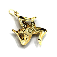 Load image into Gallery viewer, 18k yellow gold pendant, rounded Trinacria 25mm, excavated back, made in Italy.