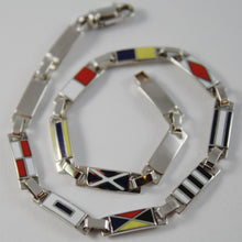 Load image into Gallery viewer, massive solid 18k white gold bracelet with glazed nautical flags, made in Italy.