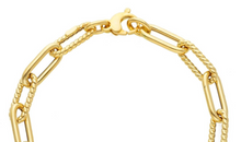 Load image into Gallery viewer, 18K YELLOW GOLD NECKLACE PAPER CLIP 5x15mm ALTERNATE STRIPED SMOOTH OVALS, 18".