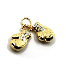 Load image into Gallery viewer, 18K YELLOW WHITE GOLD SMALL 14mm 0.55" DOUBLE BOXING GLOVE BOXE PENDANT, GLOVES.