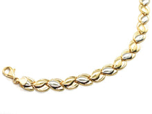 Load image into Gallery viewer, 18K YELLOW WHITE GOLD BRACELET, FLAT, FLOWERS, TULIPS, LEAVES, WAVY, WAVE.