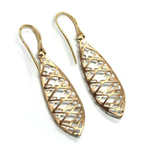 Cargar imagen en el visor de la galería, 18K ROSE WHITE GOLD PENDANT EARRINGS WORKED DROPS, 4.3cm, 1.7" MADE IN ITALY.