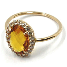Cargar imagen en el visor de la galería, 18k rose gold flower ring, oval yellow cushion crystal, cubic zirconia frame.