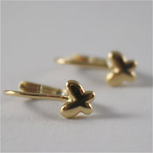 Load image into Gallery viewer, solid 18k yellow gold pendant earrings with butterflies leverback, made in Italy.