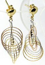 Load image into Gallery viewer, 18K YELLOW WHITE ROSE GOLD PENDANT EARRINGS MULTIPLE WORKED CIRCLES SPIRAL 4cm,.
