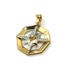 Load image into Gallery viewer, 18k yellow white gold 18mm 0.7" double layer compass, wind rose pendant.