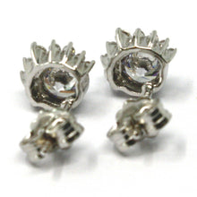 Load image into Gallery viewer, SOLID 18K WHITE GOLD STUD EARRINGS, SUN, CROWN, EYE, CUBIC ZIRCONIA, 0.3 INCHES.