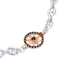 Load image into Gallery viewer, 18k white rose gold 5mm mariner man bracelet, 7.3", compass anchor, black spinel.