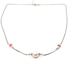 Charger l'image dans la galerie, 18k white gold necklace, white pearl, pink tourmaline, rolo & venetian chain.