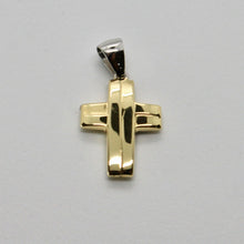 Load image into Gallery viewer, 18k white and yellow gold cross stylized very luster made in Italy 1 inches.
