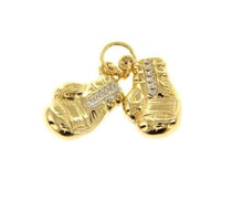 Load image into Gallery viewer, 18K YELLOW WHITE GOLD SMALL 14mm 0.55&quot; DOUBLE BOXING GLOVE BOXE PENDANT, GLOVES.
