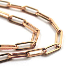 Cargar imagen en el visor de la galería, 18k rose gold long chain necklace squared oval paper clip 3x10mm links, 31.5" 80cm.