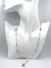 Cargar imagen en el visor de la galería, 18k rose gold lariat necklace, faceted 3mm amethyst, purple pearls and zirconia.