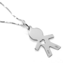 Charger l'image dans la galerie, 18k white gold mini necklace, flat boy heart pendant 0.7" venetian chain 17.7".