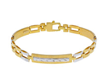 Load image into Gallery viewer, 18K YELLOW WHITE GOLD MAN SEMI RIGID BRACELET ALTERNATE 5mm PLATES WITH OVALS.