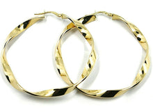 Cargar imagen en el visor de la galería, 18K YELLOW GOLD CIRCLE HOOPS PENDANT EARRINGS, 4.8 cm x 5 mm BRAIDED, TWISTED.