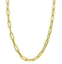 Load image into Gallery viewer, 18K YELLOW GOLD NECKLACE PAPER CLIP 5x15mm ALTERNATE STRIPED SMOOTH OVALS, 18".