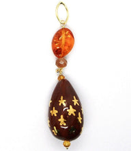 Load image into Gallery viewer, 18K YELLOW GOLD PENDANT AMBER CITRINE ADULARIA, POTTERY DROPS HAND PAINTED STA.