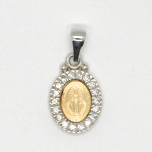 Load image into Gallery viewer, 18K YELLOW WHITE GOLD ZIRCONIA MINI MIRACULOUS MEDAL VIRGIN MARY MADONNA, ITALY.