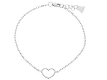 Load image into Gallery viewer, 18K WHITE GOLD SQUARE ROLO THIN BRACELET, 7.1", CENTRAL 10mm HEART, ITALY MADE.