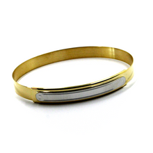 Load image into Gallery viewer, SOLID 18K YELLOW WHITE GOLD UNISEX RIGID BANGLE 7 mm FLAT BRACELET, SATIN PLATE.