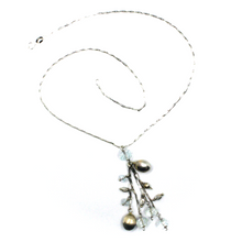 Charger l'image dans la galerie, 18k white gold multi wire waterfall aquamarine pendant, drops chain, necklace.