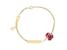 Load image into Gallery viewer, 18k yellow gold kid child boy baby enamel bracelet, engraving plate rolo chain.