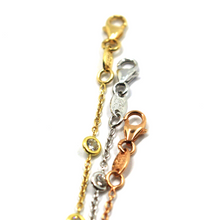Load image into Gallery viewer, THREE 18K YELLOW WHITE ROSE GOLD BRACELETS ROLO ALTERNATE WITH CUBIC ZIRCONIA.