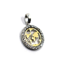Load image into Gallery viewer, 18K YELLOW WHITE GOLD SMALL14mm 0.55" GLOBE EARTH WORLD MAP ZIRCONIA PENDANT.