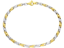 Load image into Gallery viewer, 18K YELLOW WHITE GOLD BRACELET 3.5mm ALTERNATE CROSSED SQUARED TUBE LINK 8.3".