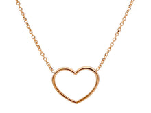 Cargar imagen en el visor de la galería, 18K ROSE GOLD SQUARE ROLO THIN NECKLACE, 16.5", CENTRAL 15mm HEART, ITALY MADE.