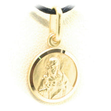 Load image into Gallery viewer, 18k yellow gold Scapular Our Lady of Mount Carmel Sacred Heart medal 13mm Virgin Mary of Carmen pendant.