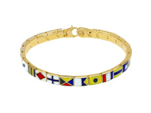 Load image into Gallery viewer, 18k yellow gold bracelet 7x5mm box squared enamel nautical flags links.

